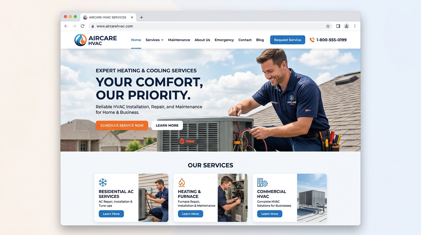AirCare HVAC website built by SiteBuild