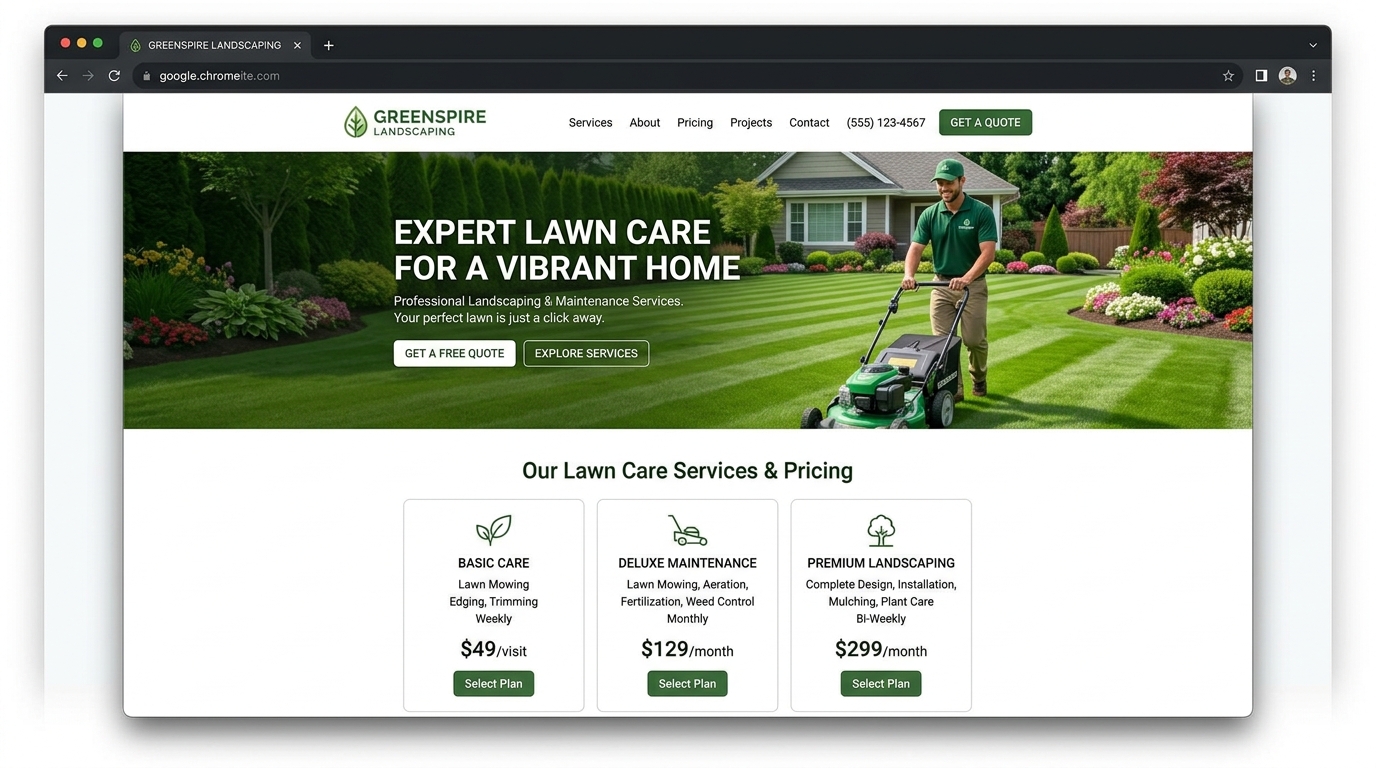Landscaping company website built by SiteBuild
