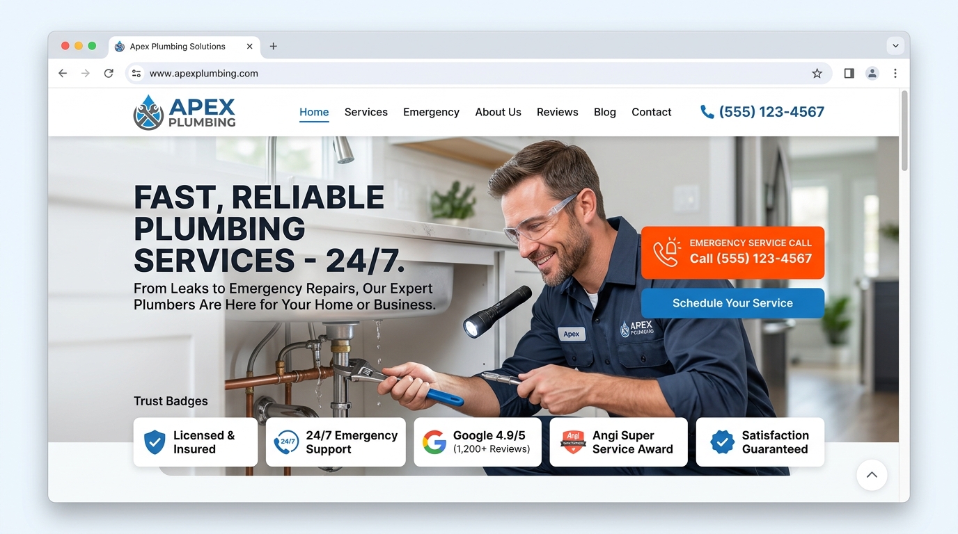 Apex Plumbing website built by SiteBuild